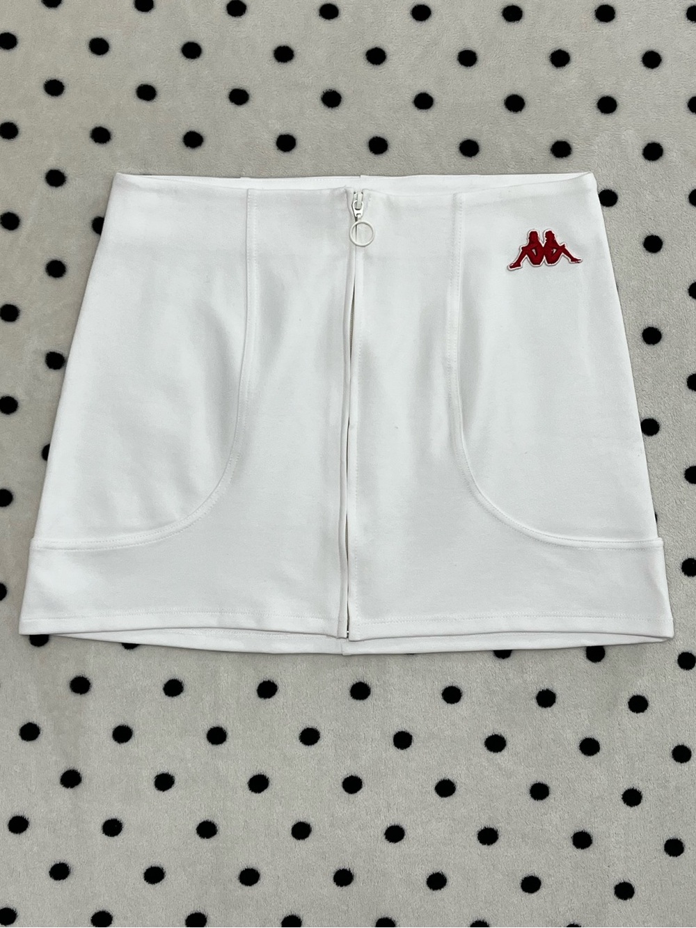 Zara x Kappa Collaboration White Zip-Front Mini Skirt Size L